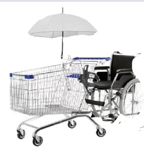 a project idea of children - a wheelchair with a shopping cart and an umbrella