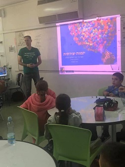 Guest entrepreneur with kids at school